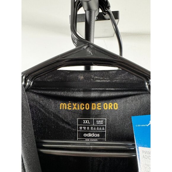 Adidas Mexico De Oro Jersey Black Gold 3XL Trefoil Retro P95985 BNWT Slim Fit - Picture 5 of 6